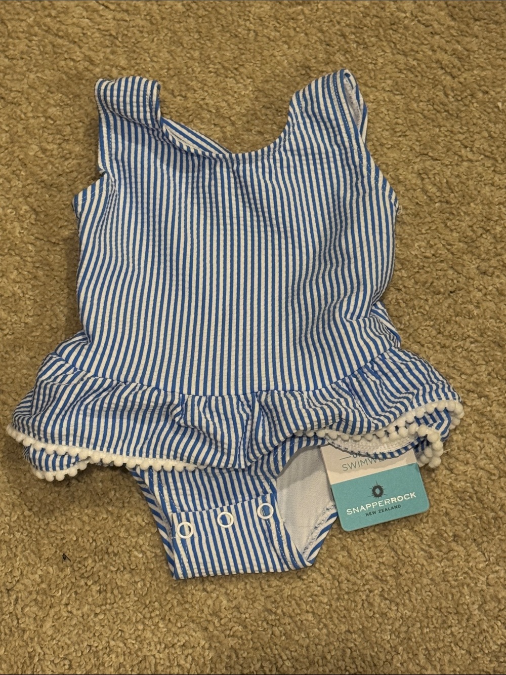Snapper Rock Blue and White Striped Ruffle Swim Onesie